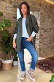Made in Italy Runa Leather Look Relaxed Blazer Khaki